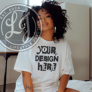 Realistic Black women Tshirt Mockup African American oversized tshirt black model mockup white Tshirt mockup black girl mockup