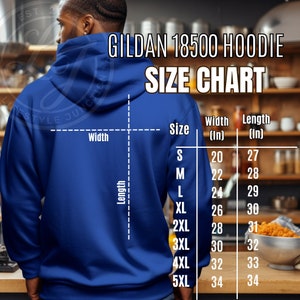 Gildan 18500 Size Chart back view Size Chart Gildan mockup Gildan 18500 Size Guide Gildan 18500 Mockup Sweatshirt Hooded Size Chart Hoodie