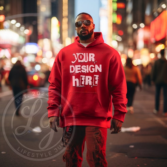 Red Gildan 18500 Hoodie Mockup: Manly Black People Mockup (PNG SVG)