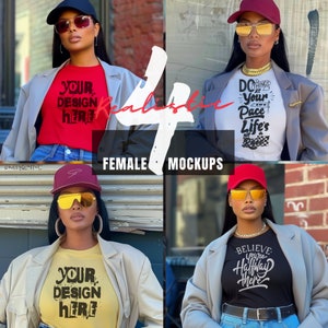 Realistic African American female model bundle Black Girl Bundle Stylish Mockup bundle black people mockup bundle Bella Canva 3001 mockups