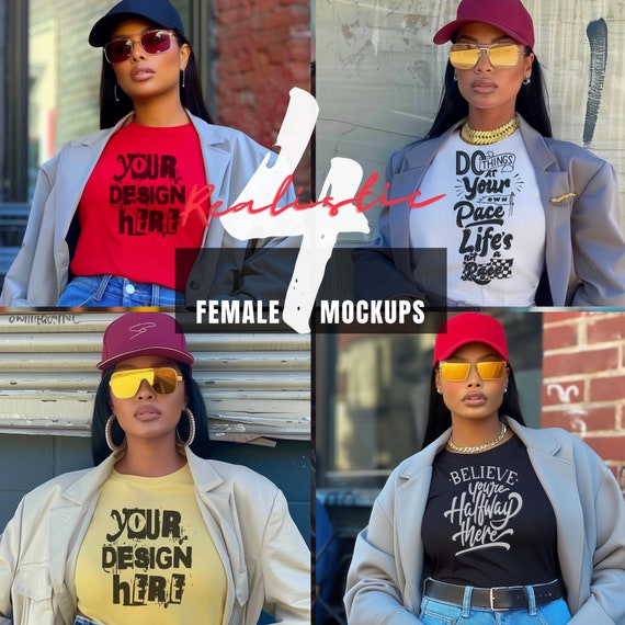 Realistic Black Woman Mockup Bundle: Bella Canva 3001 (PNG)