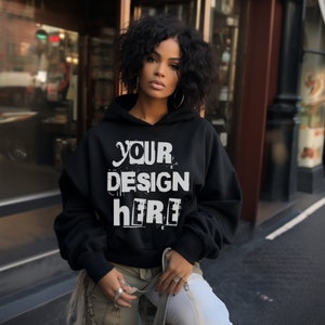 90&#39;s Mockup Oversize Black Gildan 18000 Sweatshirt Around the Way Girl Black Hoodie Sweatshirt Mockup Gildan Sweatshirt Black Model Mockup