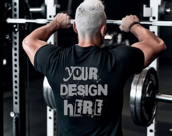 Bella Canvas 3001 Black T-Shirt Mockup: Gym Backview (PNG Digital File)