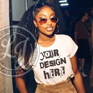 Realistic Black women Tshirt Mockup African American oversized tshirt black model mockup white Tshirt mockup black girl mockup