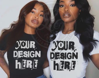 Maqueta de camiseta Bella Canva 3001 en blanco y negro: Pareja afroamericana (PNG)