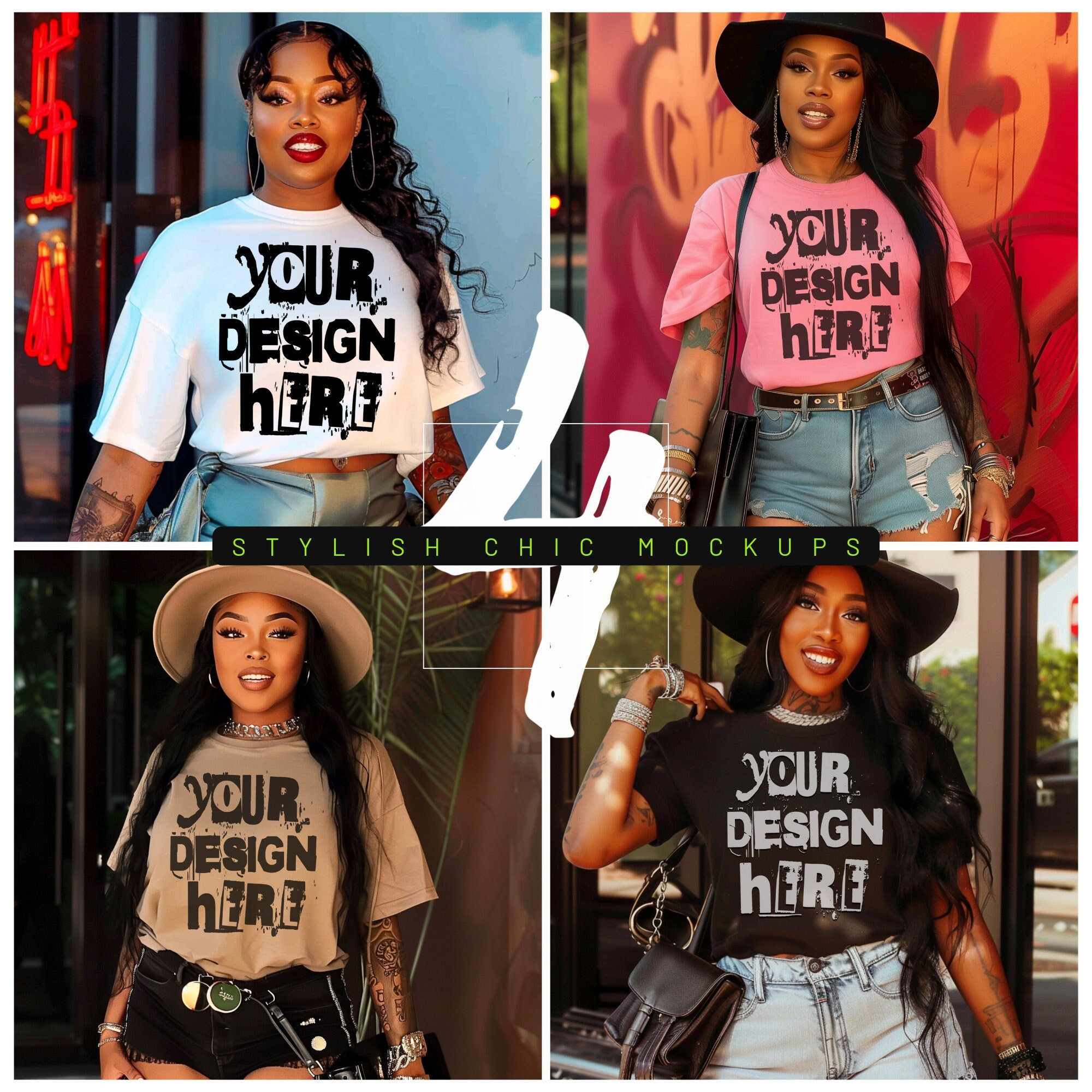 Realistic Black women Tshirt Mockup bundle African American oversized tshirt black model mockup white Tshirt mockup black girl mockup