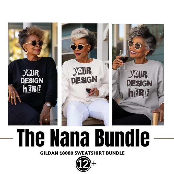 African American grandma mockup bundle senior mockup model gildan 18000 crewneck sweatshirt grandma bundle granny bundle