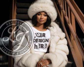 Black Bella Canva T-shirt Mockup: African American Woman Model (PNG Digital Download)