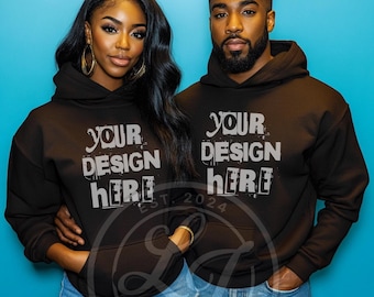 Black Couple Hoodie Mockup: Gildan 18500 Sweater Mockup (PNG)