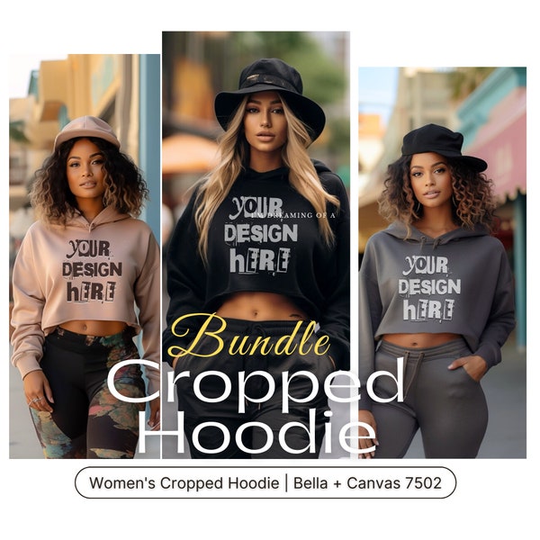 Black Crop Hoodie Bundle Mockup Bella Canvas 7502 - BC7502 - Mockup - Blank Hoodie Mockup  Crop Hoodie Black Girl Cropped Hoodie Bundle