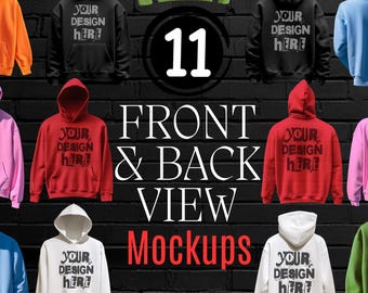 Maqueta de sudadera con capucha Gildan 18500: frontal y trasera (descarga digital)