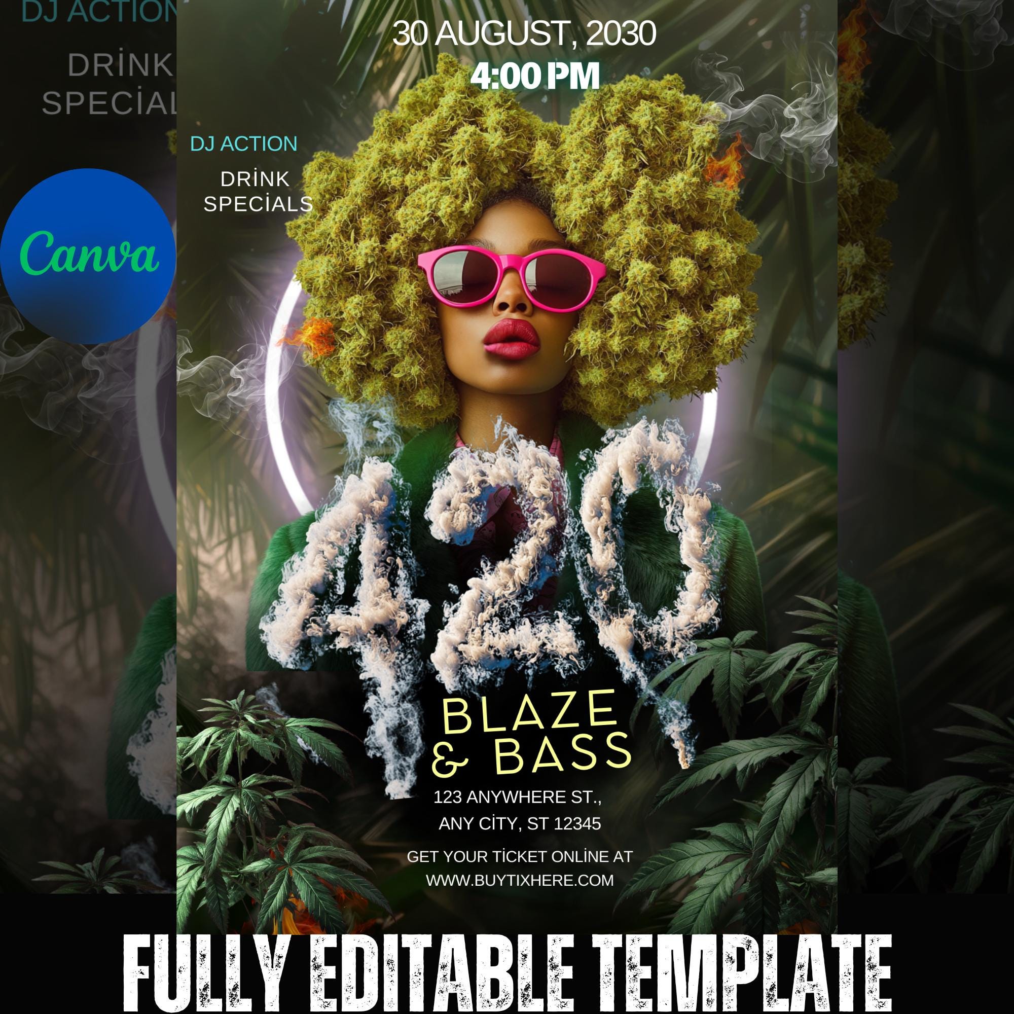 Editable 420 Party Flyer Template, Weed Theme (canva) - Etsy
