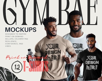 Bella Canvas 3001 T-Shirt Mockup Bundle: Male Model Gym Mockup (PNG)