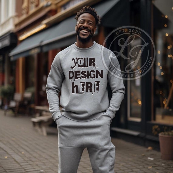 Gildan 18000 Ash Gray Sweatshirt Mockup: Mens Sweater Mock