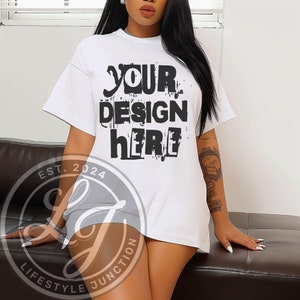 Realistic Black women Tshirt Mockup African American oversized tshirt black model mockup white Tshirt mockup black girl mockup