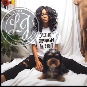 Realistic Black women Tshirt Mockup African American oversized tshirt black model mockup white Tshirt mockup black girl mockup dog mockup