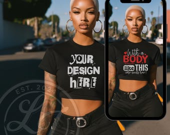 Maquette de haut court pour femme : Bella Canva 8882, style streetwear (PNG)