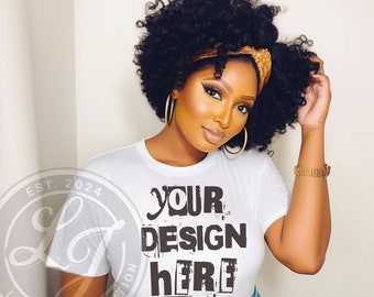 Realistic Black women Tshirt Mockup African American oversized tshirt black model mockup white Tshirt mockup black girl mockup