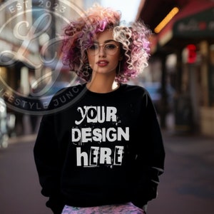 Sweatshirt Mockup Black Model Mockup Gildan 18000 Sweatshirt Mockup Black Girl Mockup African American Woman Black Sweater Mock Up