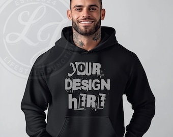 Maqueta de sudadera con capucha Gildan 18500: Diseño urbano (descarga digital PNG)