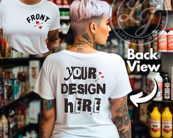 Front and Back Bella Canvas 3001 Natural Mockup Back Shirt Mockup Front Back Mockup 3001 TShirt Mock Up Oversized Mockup Model Mockup Mock