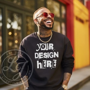 Black Gildan 18000 Mockup, black Sweatshirt Mockup, Men Mockup, Men black Sweater mockup