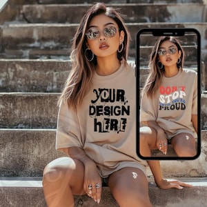 Realistic Asian women Tshirt Mockup African American oversized tshirt black model mockup sand Tshirt mockup Asian girl mockup