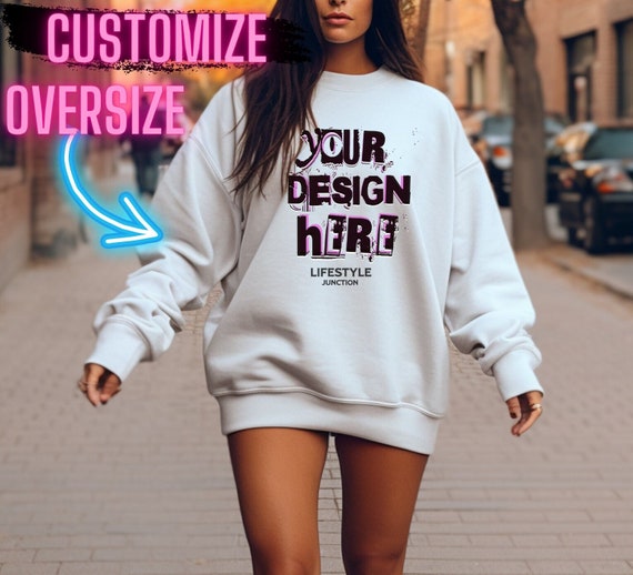 Oversized Sweatshirt Mockup, Trendy Gildan 18000 (Instant Download)
