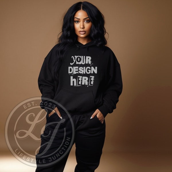 Sweatshirt Mockup Black Model Mockup Gildan 18500 Sweatshirt Mockup Black Girl Mockup African American Woman Black Sweater Mock Up