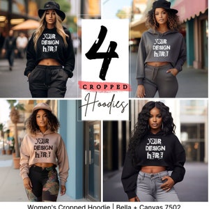 Black Crop Hoodie Bundle Mockup Bella Canvas 7502 - BC7502 - Mockup - Blank Hoodie Mockup  Crop Hoodie Black Girl Cropped Hoodie Bundle