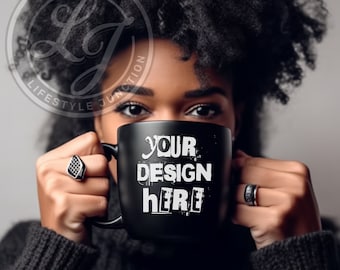Black Mug Mockup | 15 oz, Black Model (PNG)