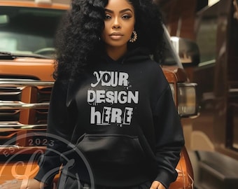 Schwarzer Hoodie Mockup: Gildan 18500, Urban Style (PNG)