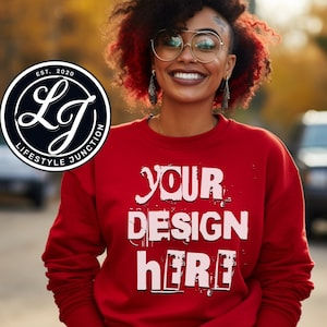 Red sweater Mockup Gildan Mockup Bundle Mockup Bundles Sweatshirt Bundle Sweatshirts Bundle Sweatshirt Gildan 18000 Bundle Gildan Mockup