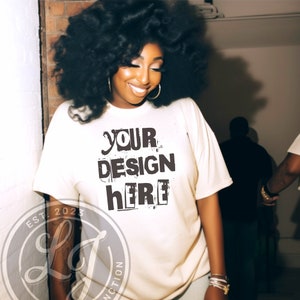 Realistic Black women Tshirt Mockup African American oversized tshirt black model mockup white Tshirt mockup black girl mockup