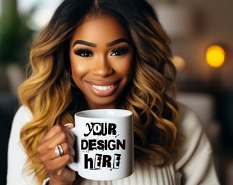 White Coffee Mug Mockup: Black Model, Canva SVG (Digital Download)