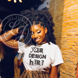 Realistic Black women Tshirt Mockup African American oversized tshirt black model mockup white Tshirt mockup black girl mockup