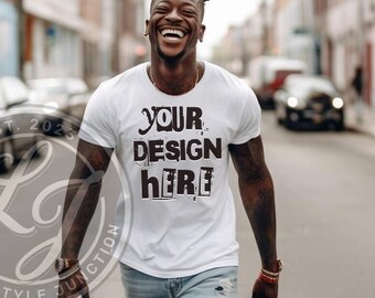 Bella Canvas 3001 Mockup: White T-Shirt, Streetwear Style (Digital Download)