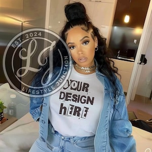 Realistic Black women Tshirt Mockup African American oversized tshirt black model mockup white Tshirt mockup black girl mockup