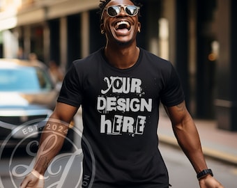 Black Bella Canvas 3001 Mockup: Black Male Model (PNG Digital Download)