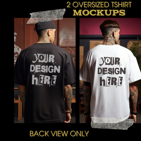 Hispanic male backview bella canva oversized box Tshirt men streetwear  mockup black oversized men TShirt white oversized Tshirt mockup