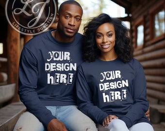 Couple Shirt Mockup: Gildan 18000, Matching Holiday Shirts (PNG Digital Download)