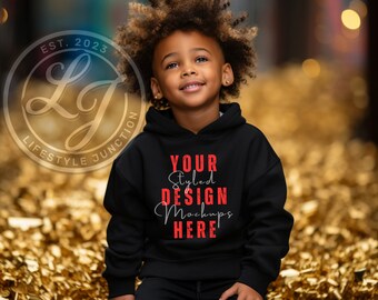 Maqueta de sudadera negra para niños: Gildan 18500 (descarga digital en formato JPG)