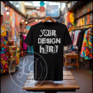 Wiszący czarny tshirt Mockup czarny bella canva 3001 Heavy Blend White Mock Up Estetyczny