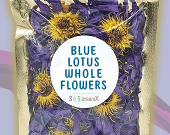 Whole Dried Nymphaea caerulea Organic Blue Lotus Flowers Tea · Egyptian Sacred · Free of Pesticides, Fertilizers & Additives • Vegan