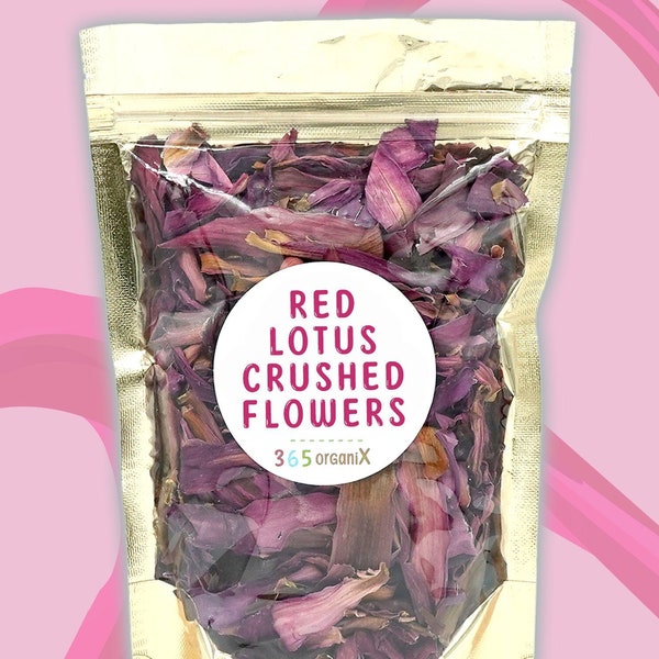 Organic Red Lotus Flowers Tea · Crushed Dried Nymphaea Rubra · Egyptian Thai Sacred · Free of Pesticides, Fertilizers & Additives • Vegan