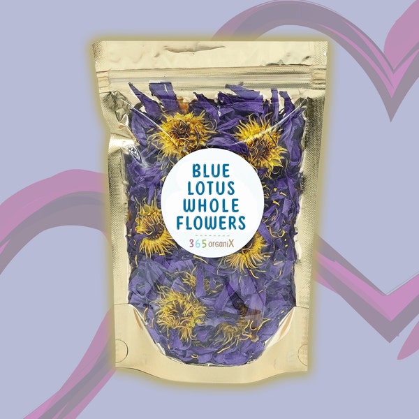 Organic Egyptian Blue Lotus Flowers Tea · Whole Dried Nymphaea caerulea · Sacred · Free of Pesticides, Fertilizers & Additives • Vegan