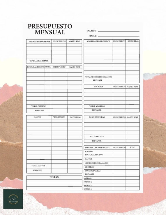 PRESUPUESTO MENSUAL IMPRIMIBLE / Printable Budget / Español / Etsy México