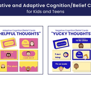 Negative and Adaptive Cognition/Belief Cards for Kids and Teens --- Play Therapy | EMDR | Therapy Tools | Affirmations | Positive Beliefs