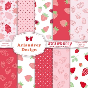 Strawberry digital paper, strawberry pattern, strawberry background, strawberry scrapbooking, strawberry print, strawberry printable paper