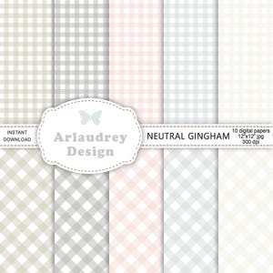 Gingham seamless pattern, gingham digital paper, scrapbooking, printable paper, background, neutral colors, muted boho pages, commercial use